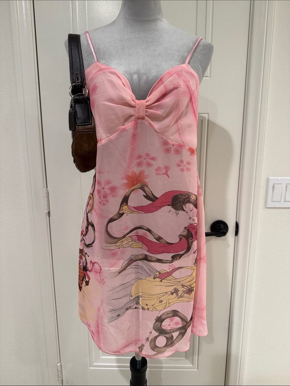 EURO Pink Floral Print Slip Dress with Bow Front